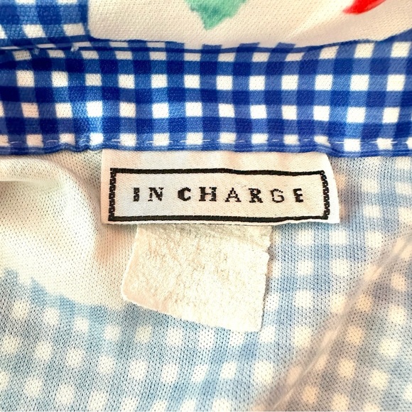 Vtg 90s Blue Plaid Floral Print Flower Button Down Shirt Polyester Y2K Jr Large - Picture 7 of 8